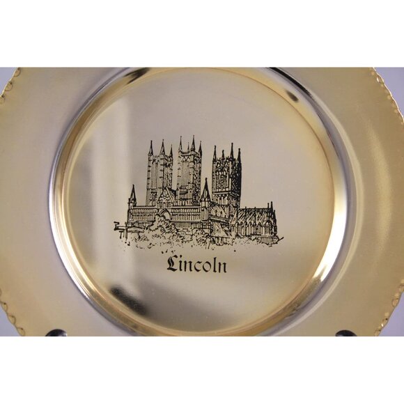 English Gothic Historic Lincoln Cathedral, UK 24K Gold Plated Collectible Plate - Picture 3 of 16